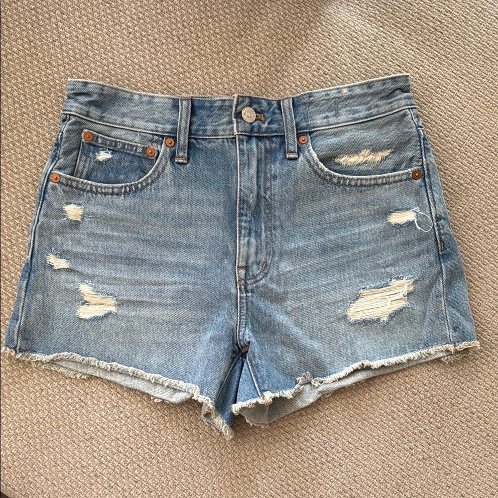Madewell High Waisted Relaxed Denim Jean Shorts with Frayed Hem size 25